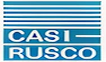 Blue and white Casi Rusco logo.
