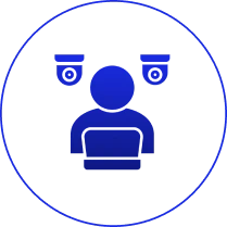 Person with cameras icon on black background.